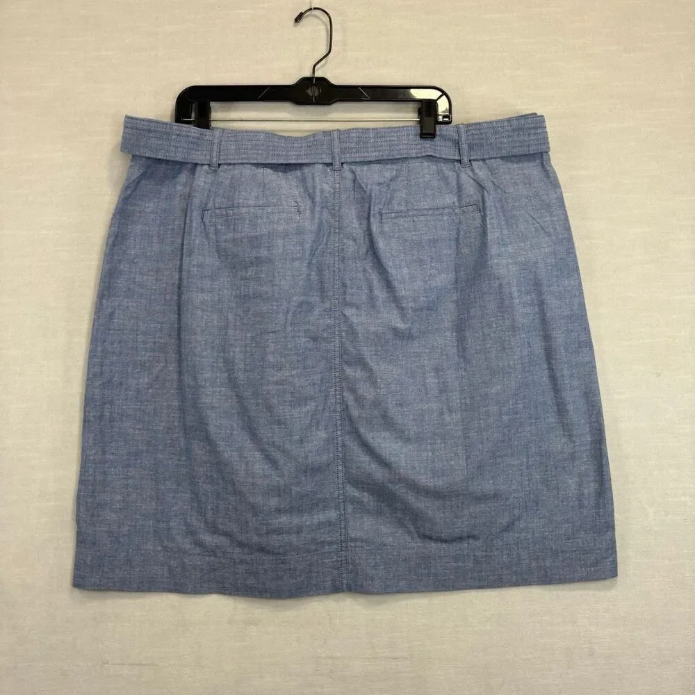 Talbots Plus Women's Size 18W Plus Chambray Blue Belted A Line Skirt